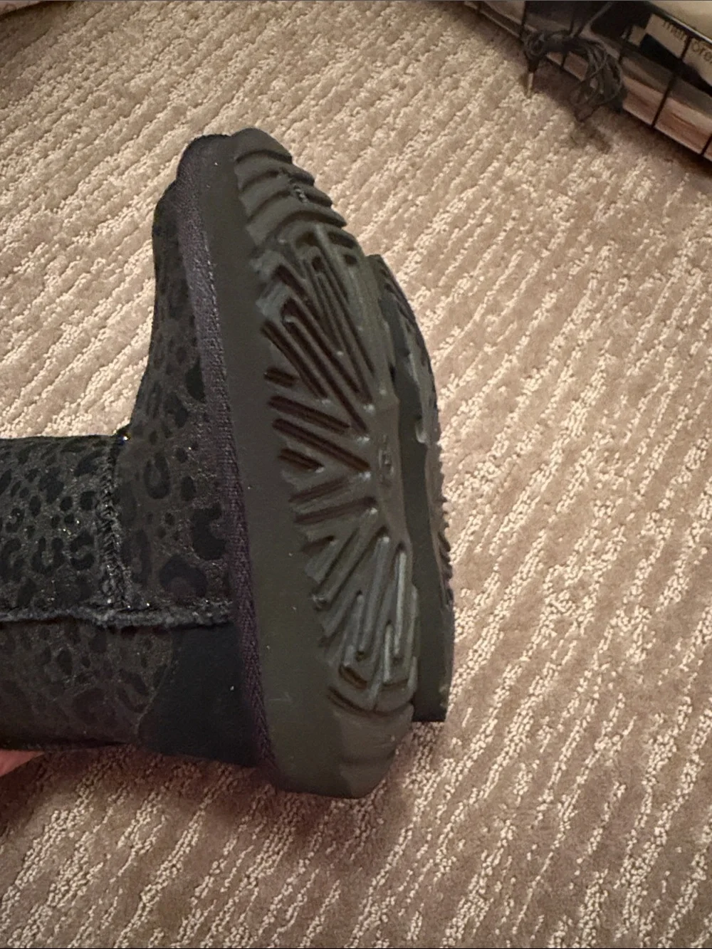UGG Black Leopard Print Shearling Boots